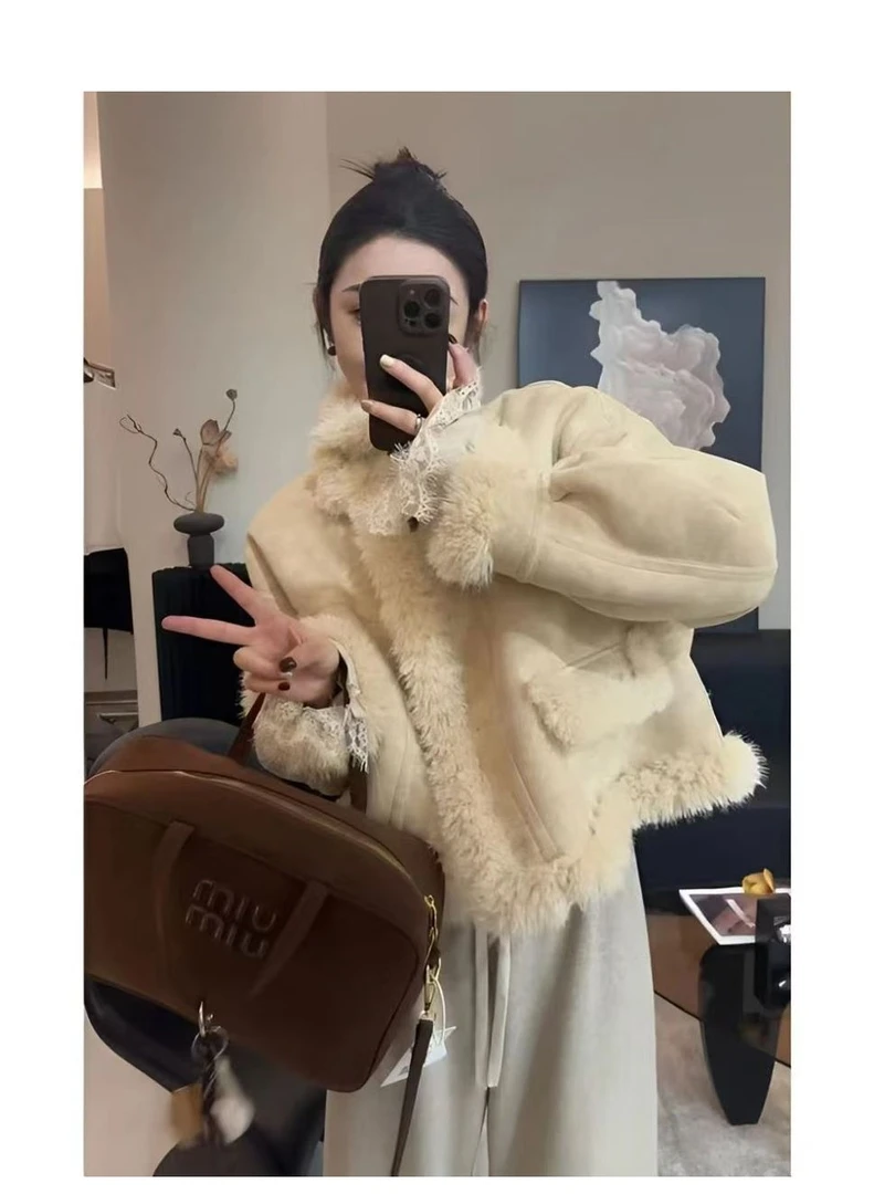 2024外套女小个子短款机车服毛绒保暖加厚洋气冬季新款时尚上衣