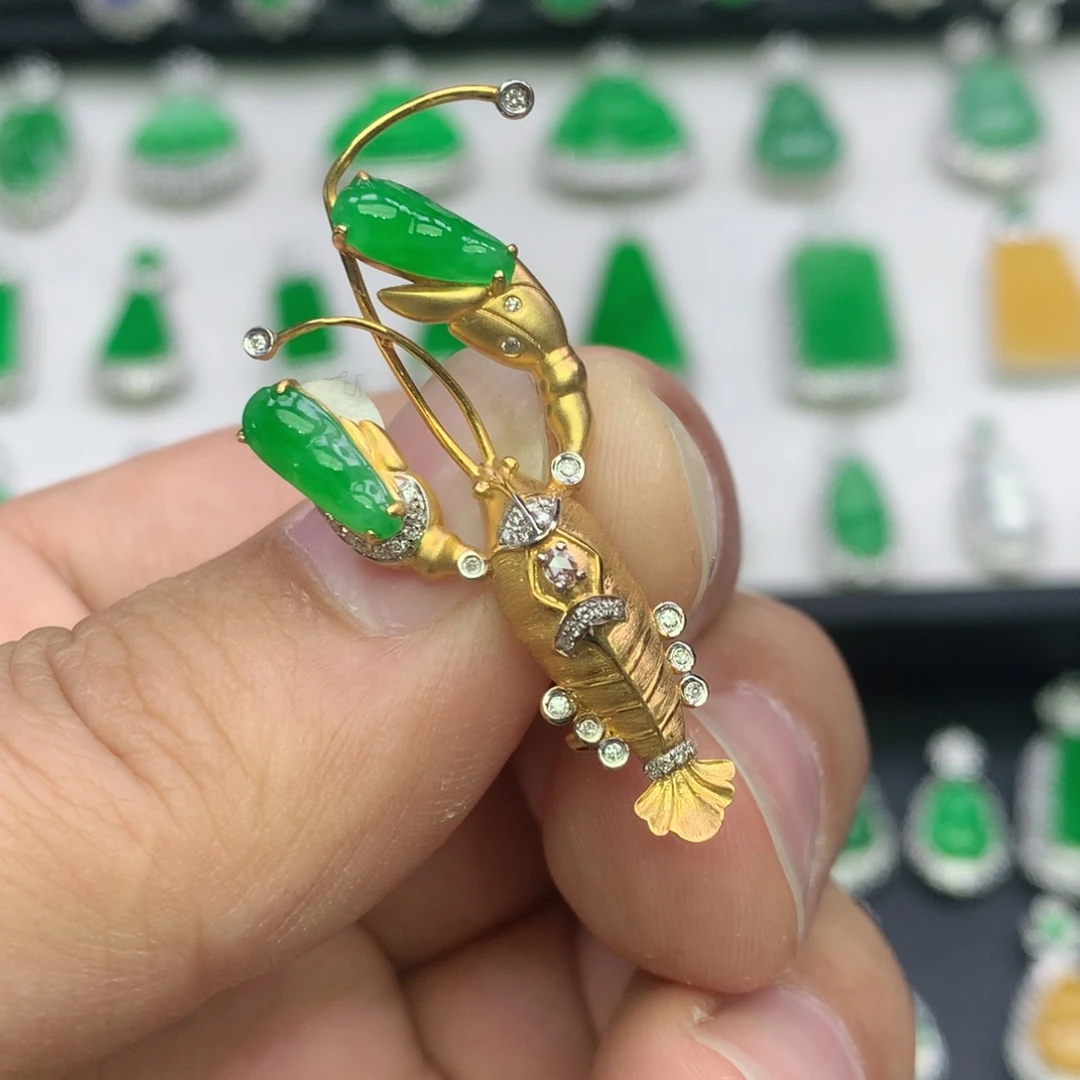 翡翠18K金镶嵌吊坠(不含链)