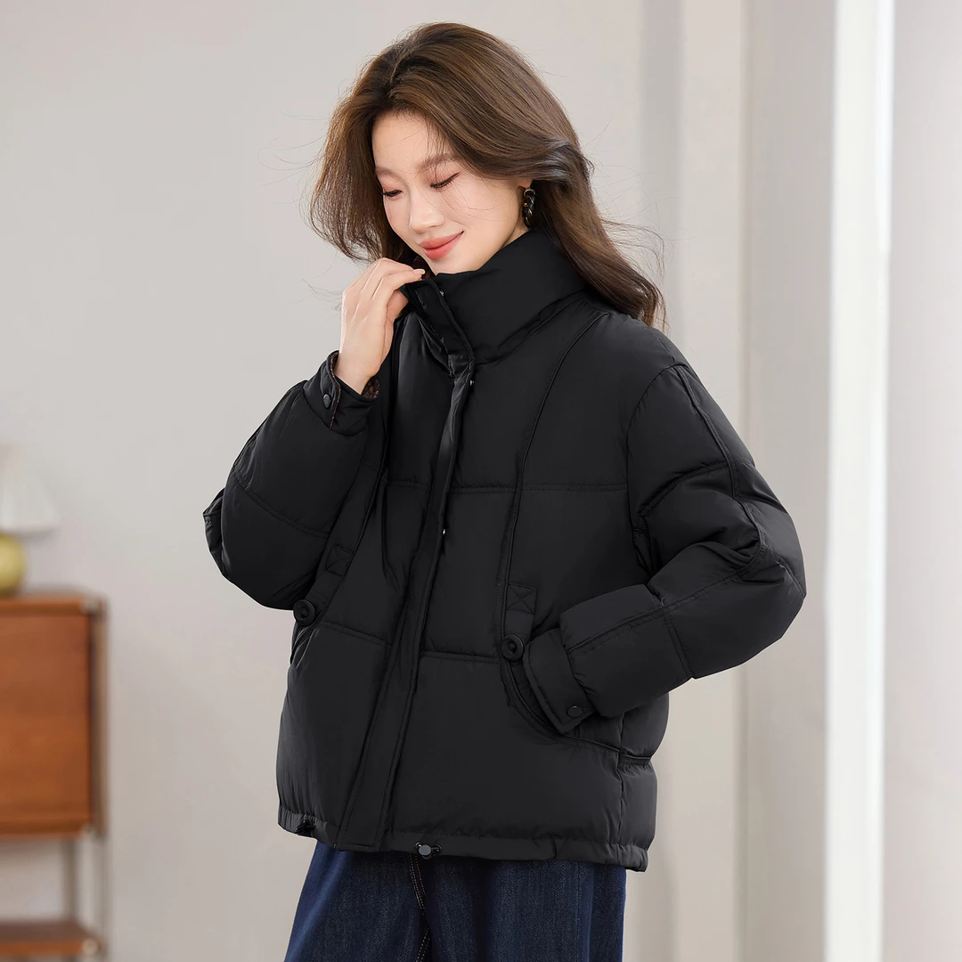 休闲简约立领棉服女2025冬季新款小个子时尚设计保暖棉衣短外套女