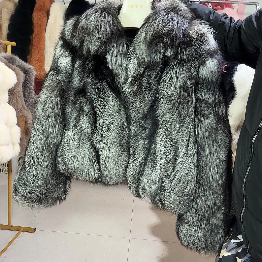 银狐原色整皮王翻领50衣长胸围104