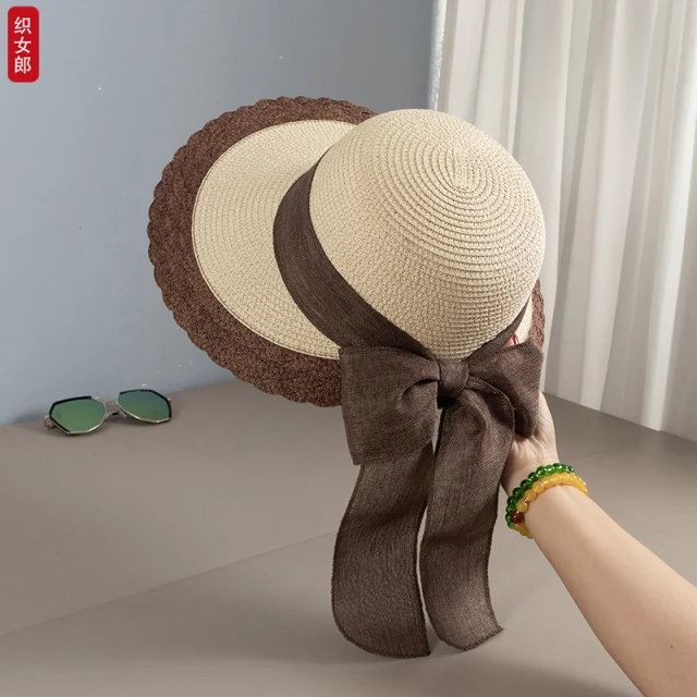 帽子女款2025新款防晒帽夏季防紫外线大檐太阳帽长蝴蝶结遮阳草帽