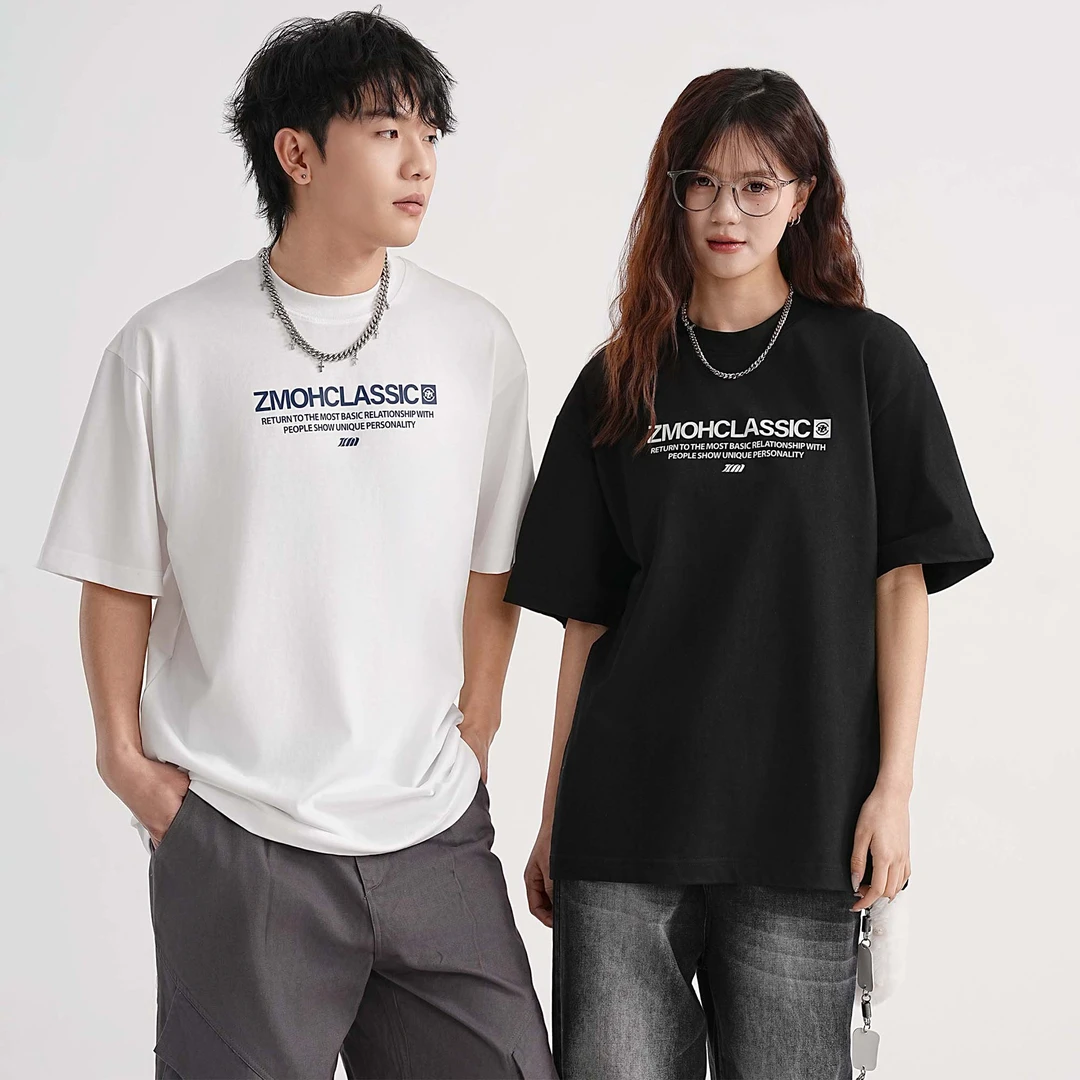 ZMOH新款纯棉重磅爆款宽松休闲欧美T恤短袖夏季男女情侣款
