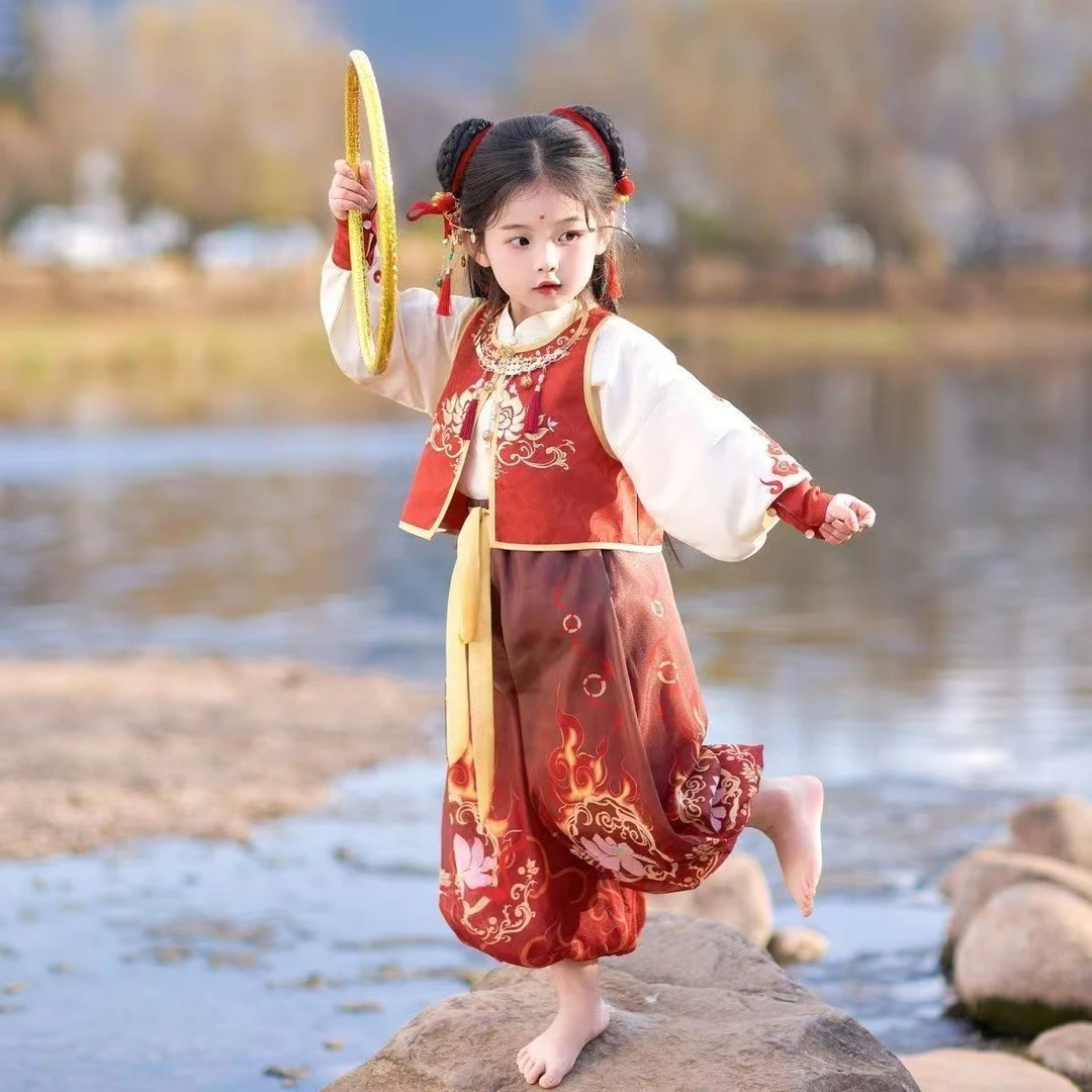 中国风儿童古装汉服哪吒服装套装国潮女童装哪吒COS宝宝女童古风