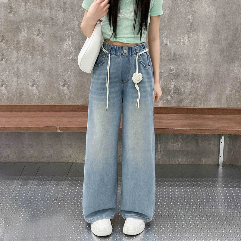 女童牛仔裤春季款儿童裤子2025新款时尚百搭洋气宽松女大童直筒裤