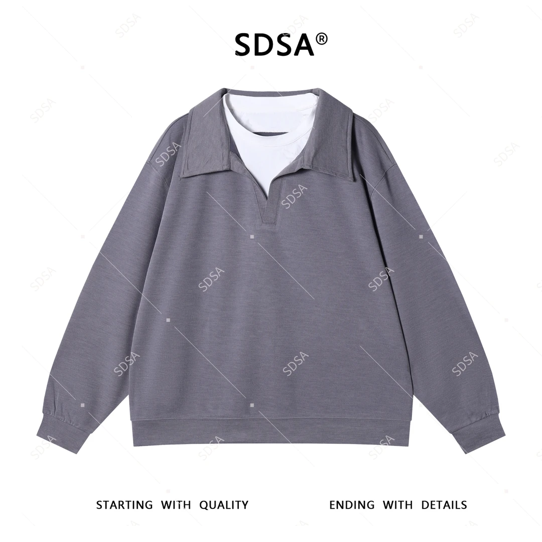 SDSA男士秋冬新款轻奢痞帅男装韩版撞色假两件圆领长袖T恤百搭潮