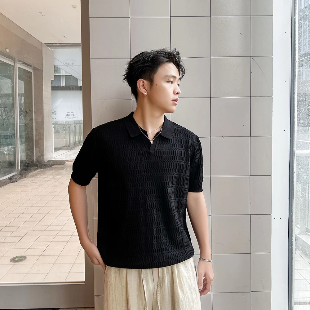 轻熟风波浪纹POLO衫男士短袖夏季简约休闲针织衫韩版修身百搭半袖