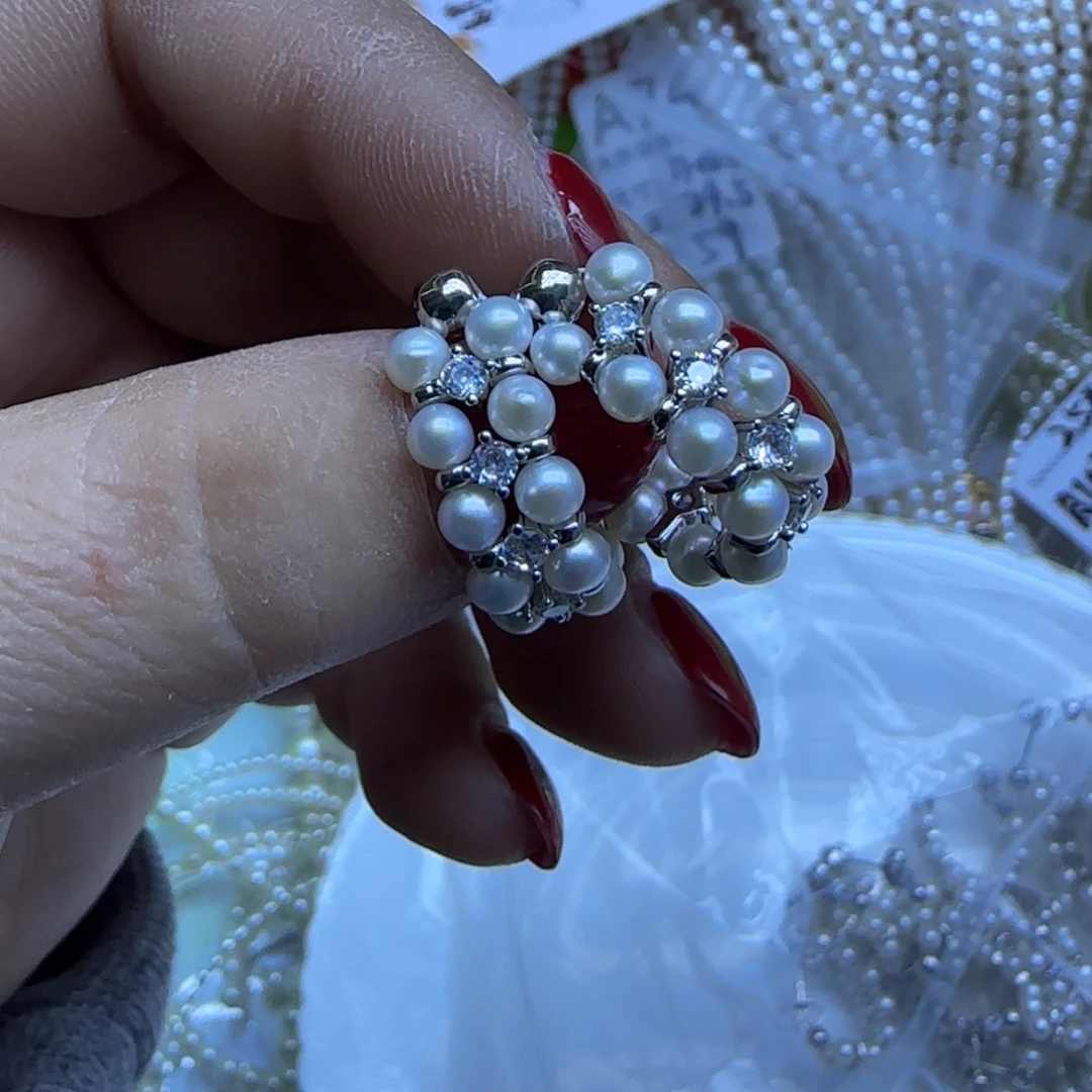 未镶嵌双排爆款耳钉淡水珍珠