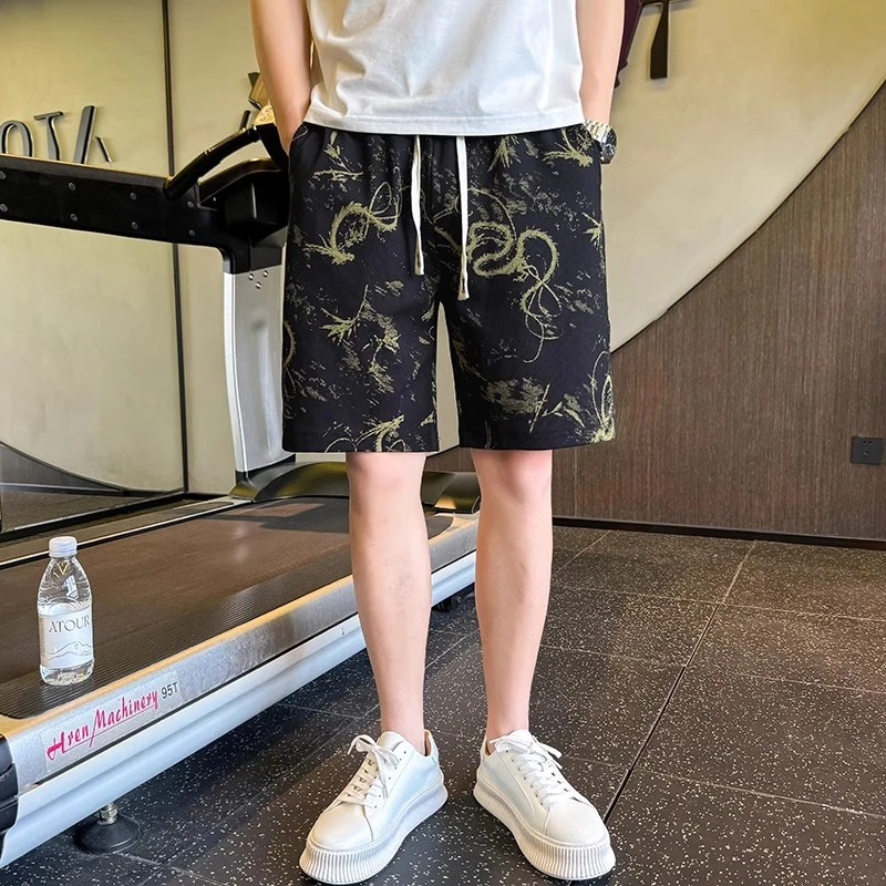 潮牌短裤男款夏季休闲宽松五分裤薄款男裤2025新款潮流印花沙滩裤