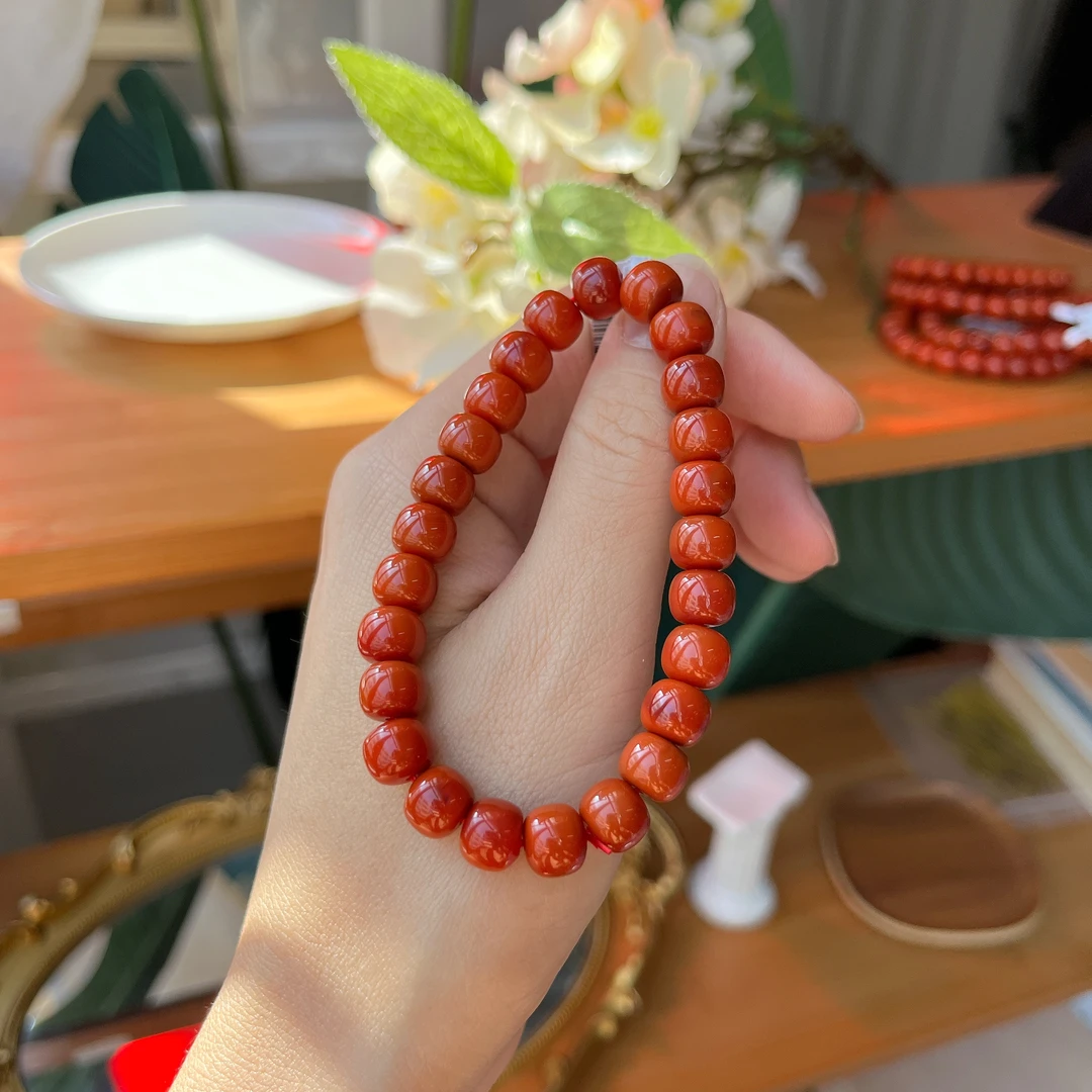 【郭老师】约8.5mm高品柿红南红老型单圈