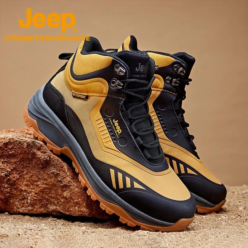 jeep登山鞋男秋冬新款防水防滑休闲运动鞋男士高帮厚底工装马丁靴