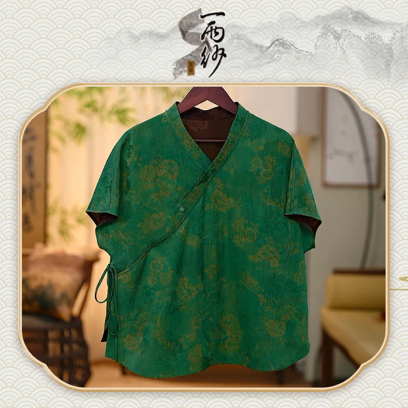 【青山绿水●纱缎-汉服旗袍】253053桑蚕丝纱缎香云纱上衣外套中式50