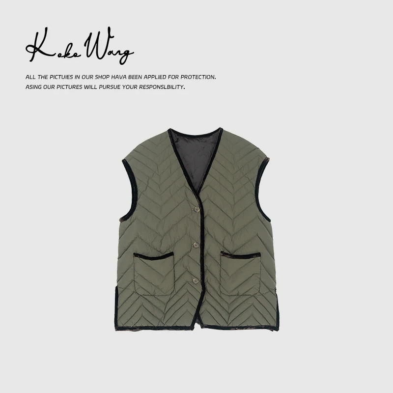 KOKO WANG秋冬新款时尚气质丝绒包边拼接白鹅绒马夹241534G22W45