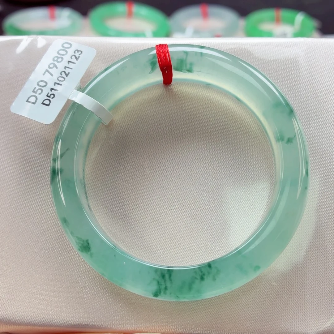 翡翠未镶嵌手镯68冰透起杠冰晴飘花49.8