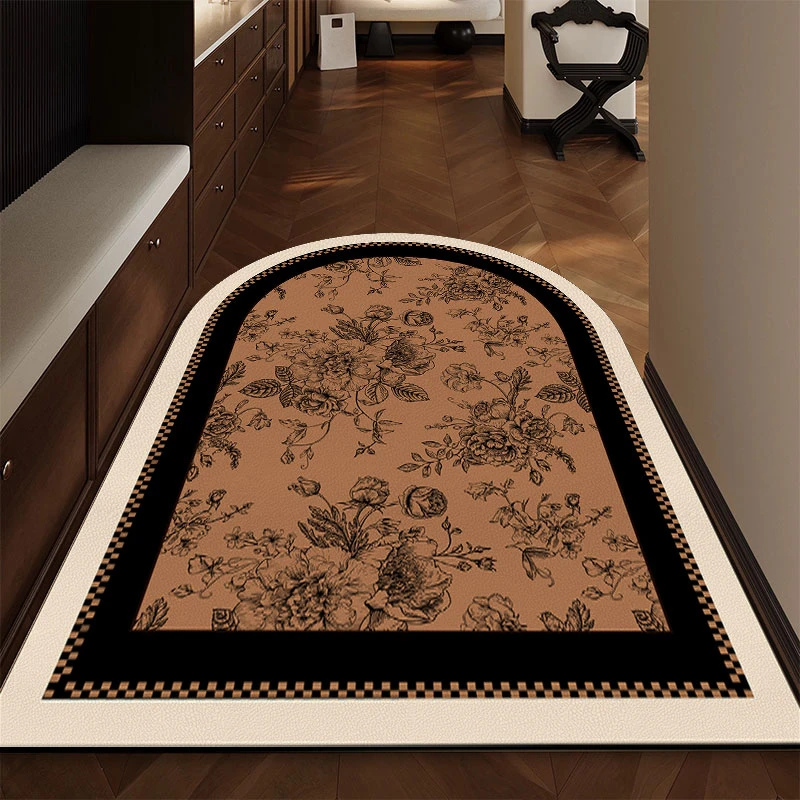 法式复古入户门地垫皮革高级感门口进门拱形脚垫子免擦洗地毯