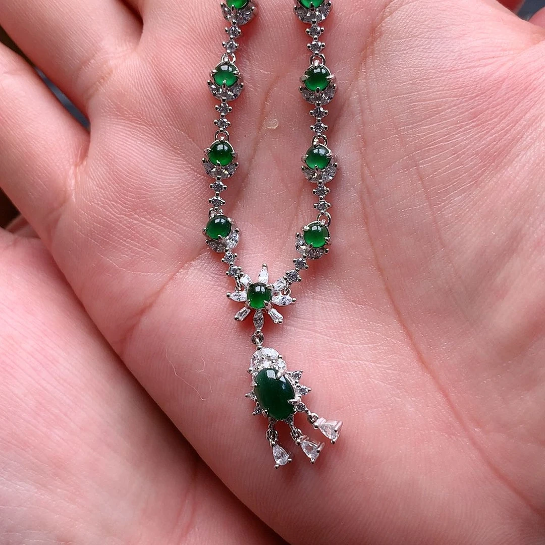 翡翠银S925镶嵌颈饰蜜**乐0215