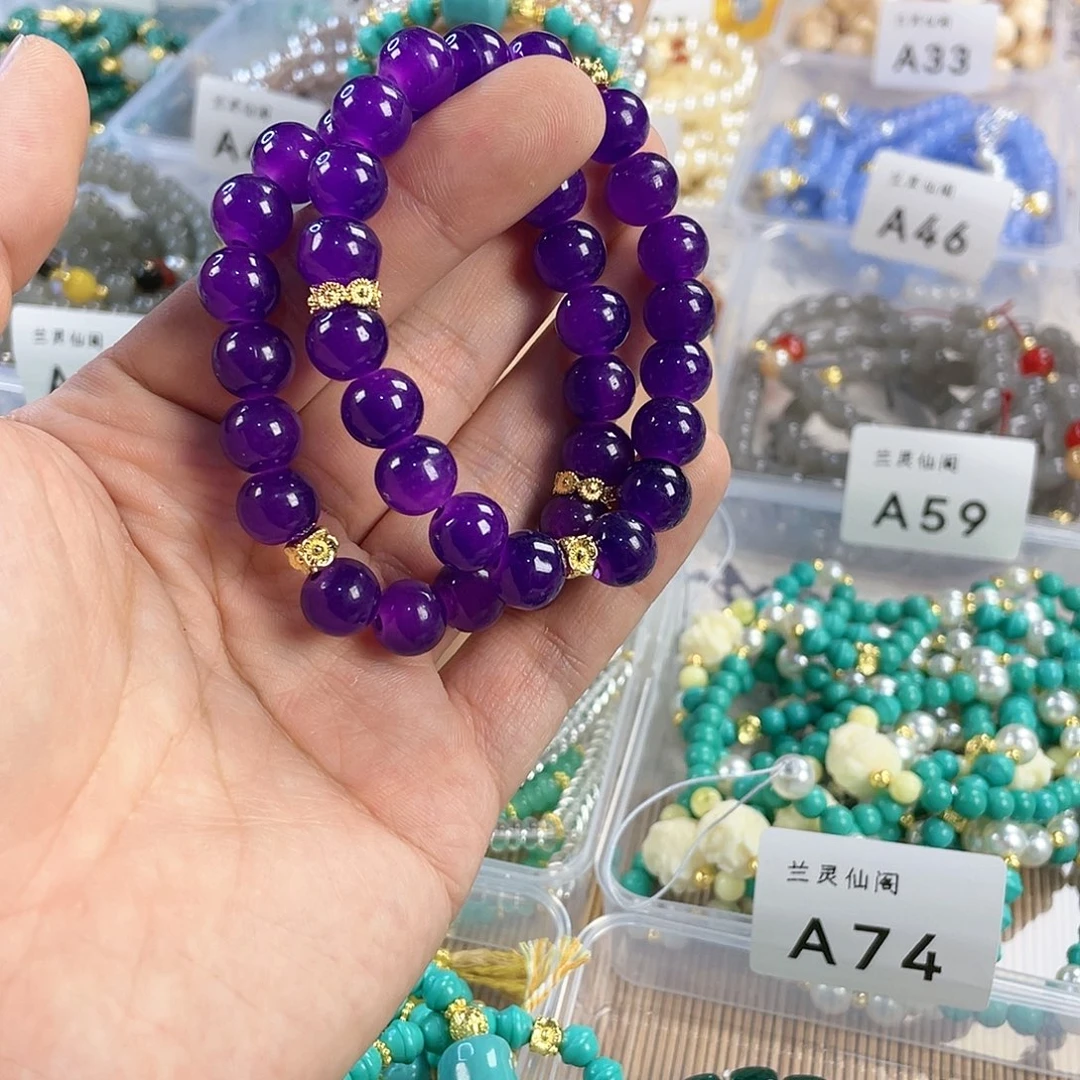 檀香木手串银S925镀金镶嵌