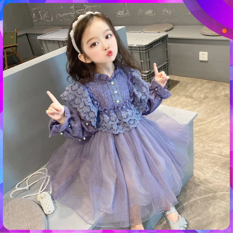 女童蕾丝花边公主裙韩版洋气礼服连衣裙童装生日女宝公主服韩裙