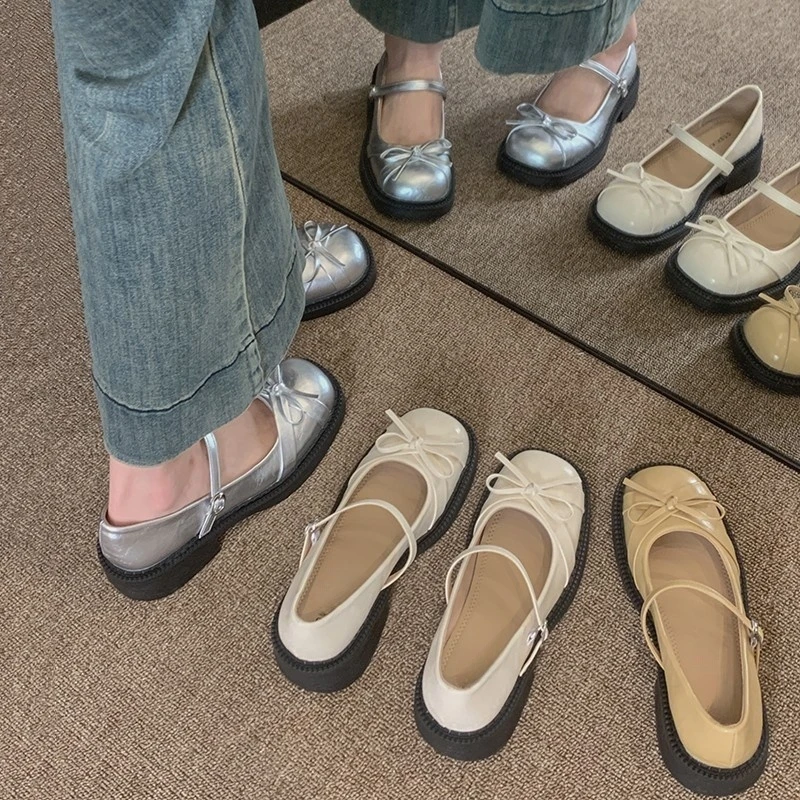 【顺丰包邮现货】法式玛丽珍鞋女粗跟真皮浅口百搭通勤软底小皮鞋