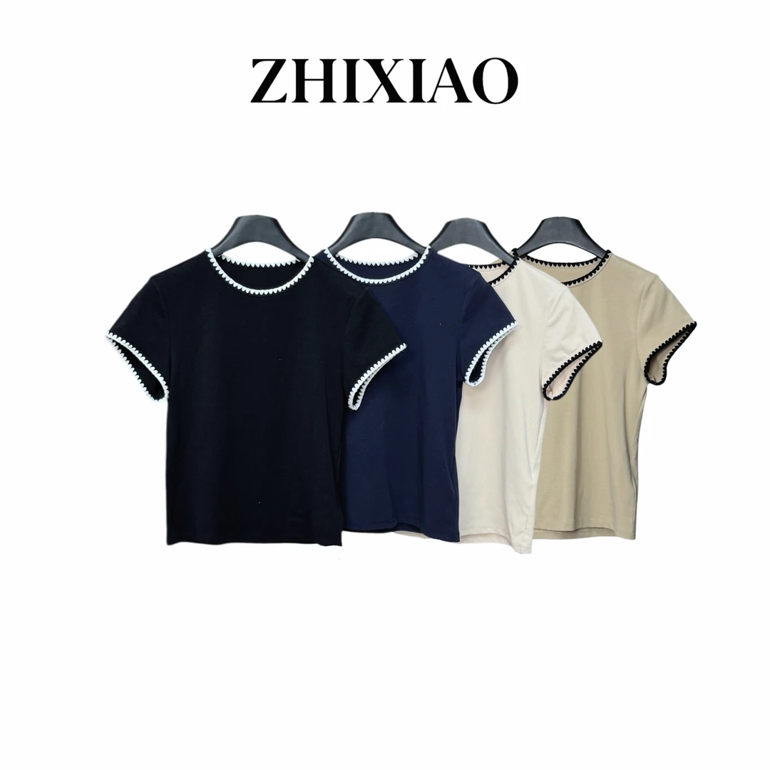 【ZHIXIAO】夏季新款：拼色领短袖T恤1162