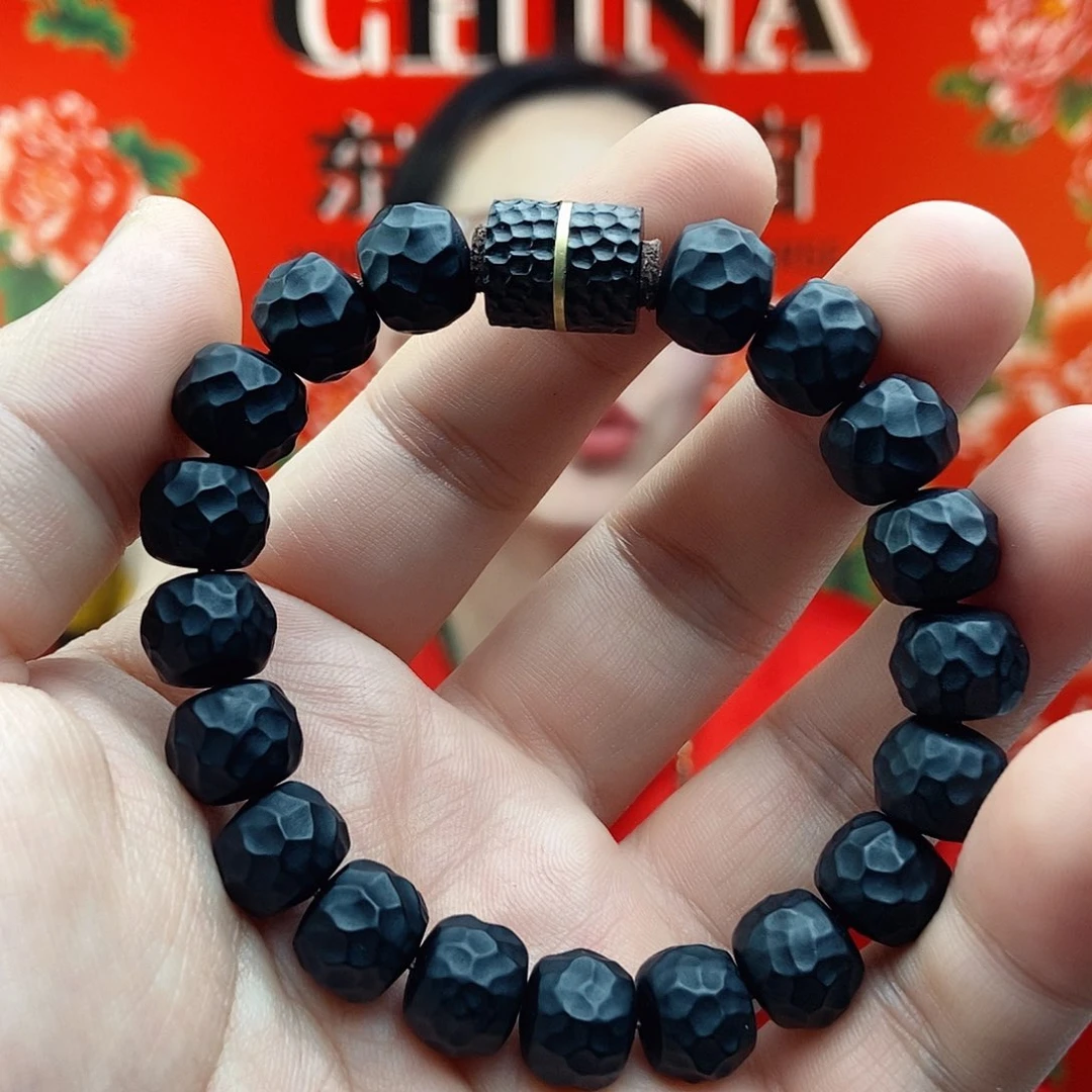 玛瑙/玉髓手链合金形**离黑玛瑙单圈