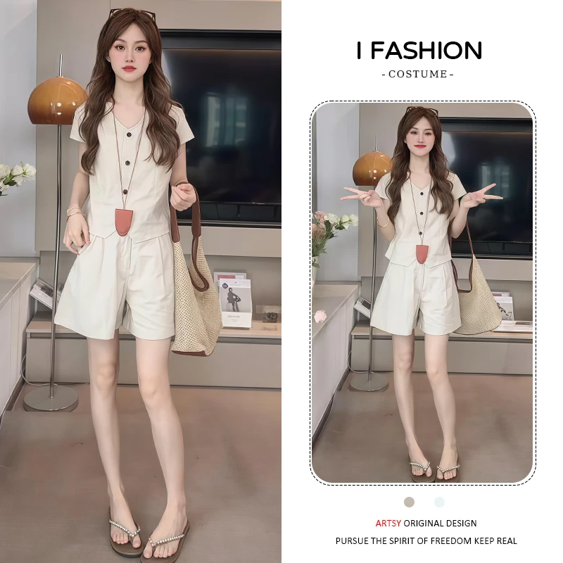 设计感时尚韩版套装女2025年夏季新款洋气减龄短袖阔腿裤两件套潮