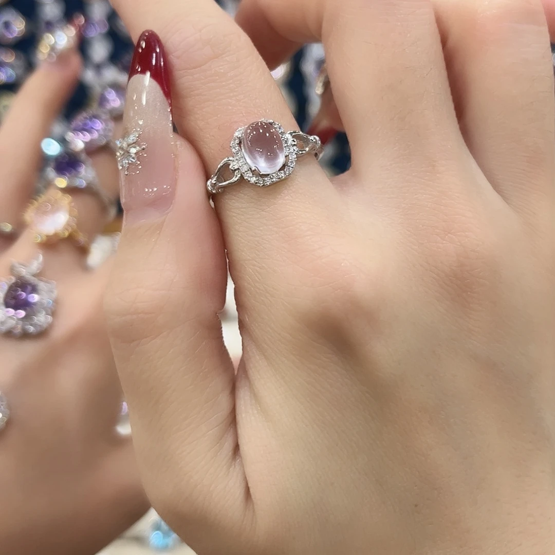 芙蓉石女款银S925镶嵌晶*戒指23