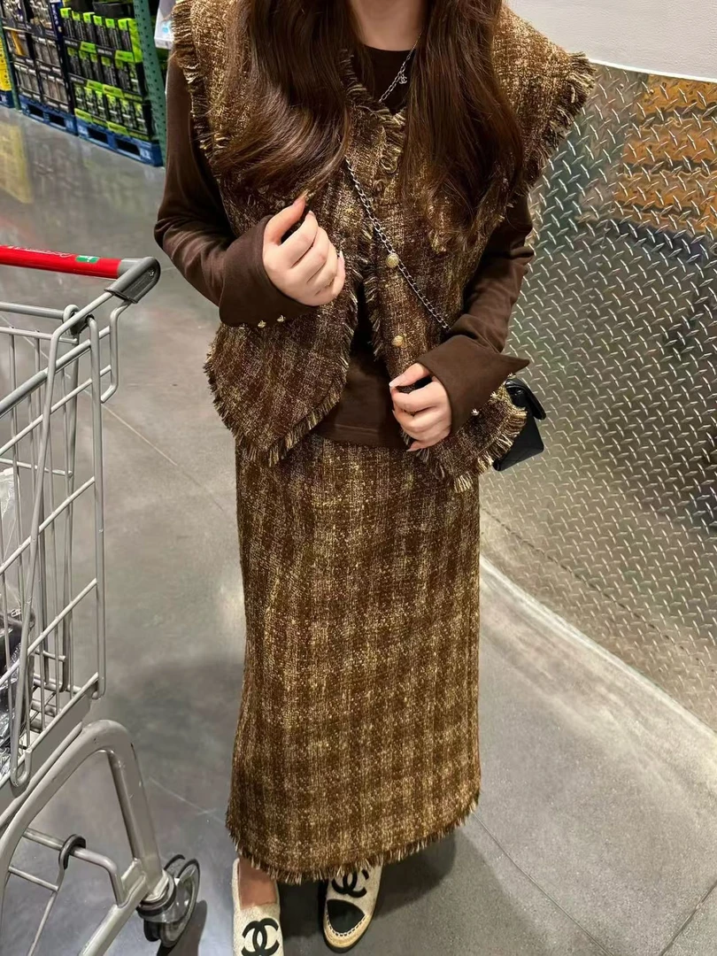 慵懒风轻熟风休闲风时尚套装休闲设计师半裙冬季时尚三件套小香风