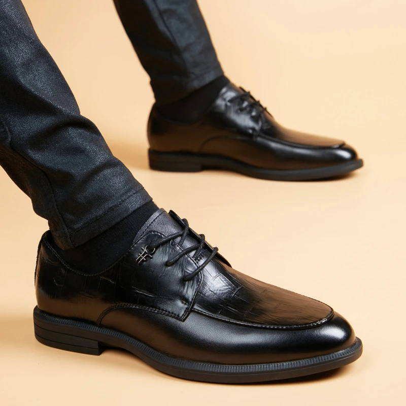 EAEOVNI皮鞋男软皮软底英伦风休闲男鞋内增高西装商务正装德比鞋