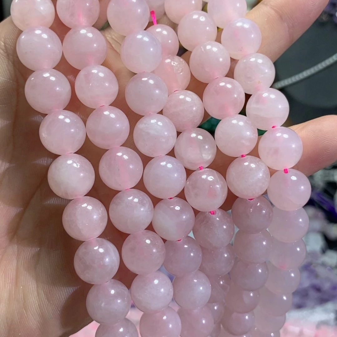未镶嵌玛瑙/玉髓珠宝半成品天然粉水晶一条卡12mm