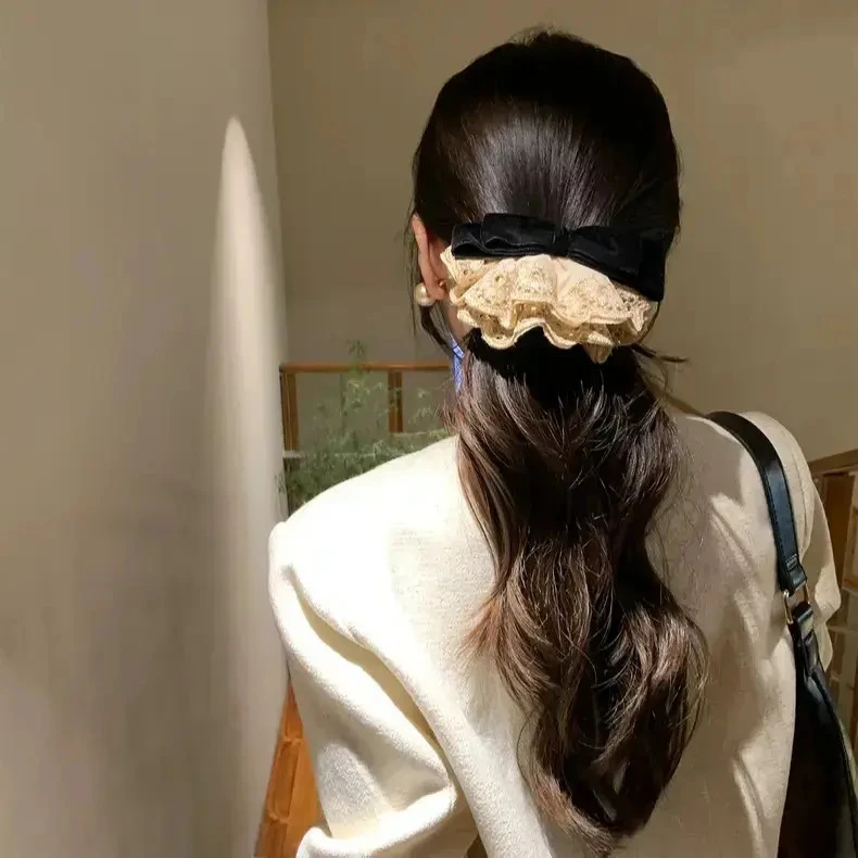 秋冬韩系蝴蝶结蕾丝花边发夹女高级感后脑勺抓夹发饰弹簧夹头饰