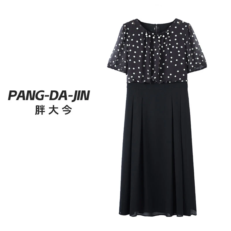 胖大今大码女装2025夏季新款波点时尚拼接显瘦高级连衣裙ZB7251