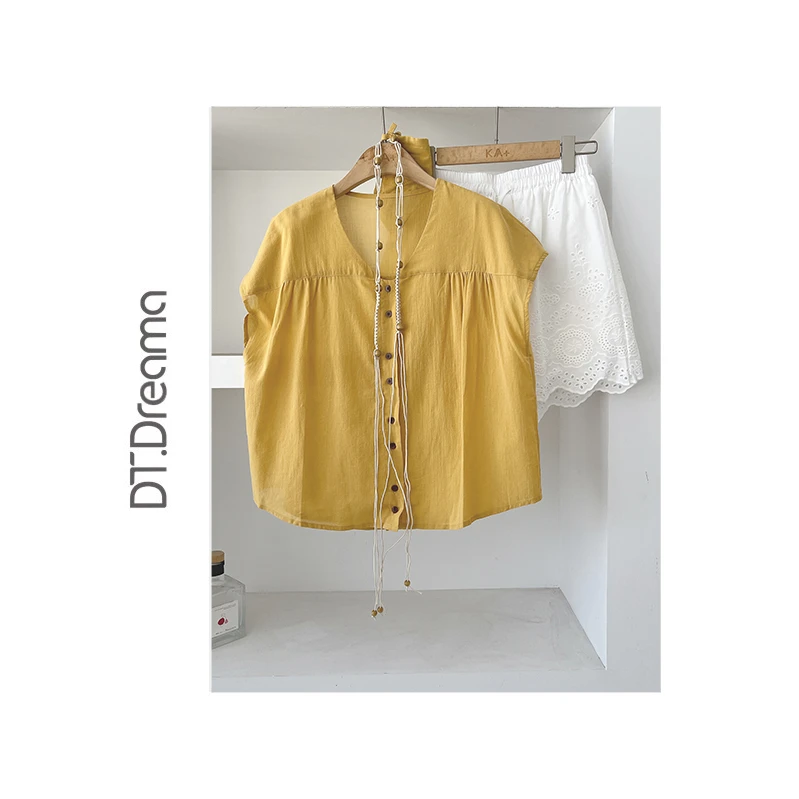 凉感短袖衬衫女款夏季宽松百搭衬衣小飞袖上衣+刺绣短裤气质休闲