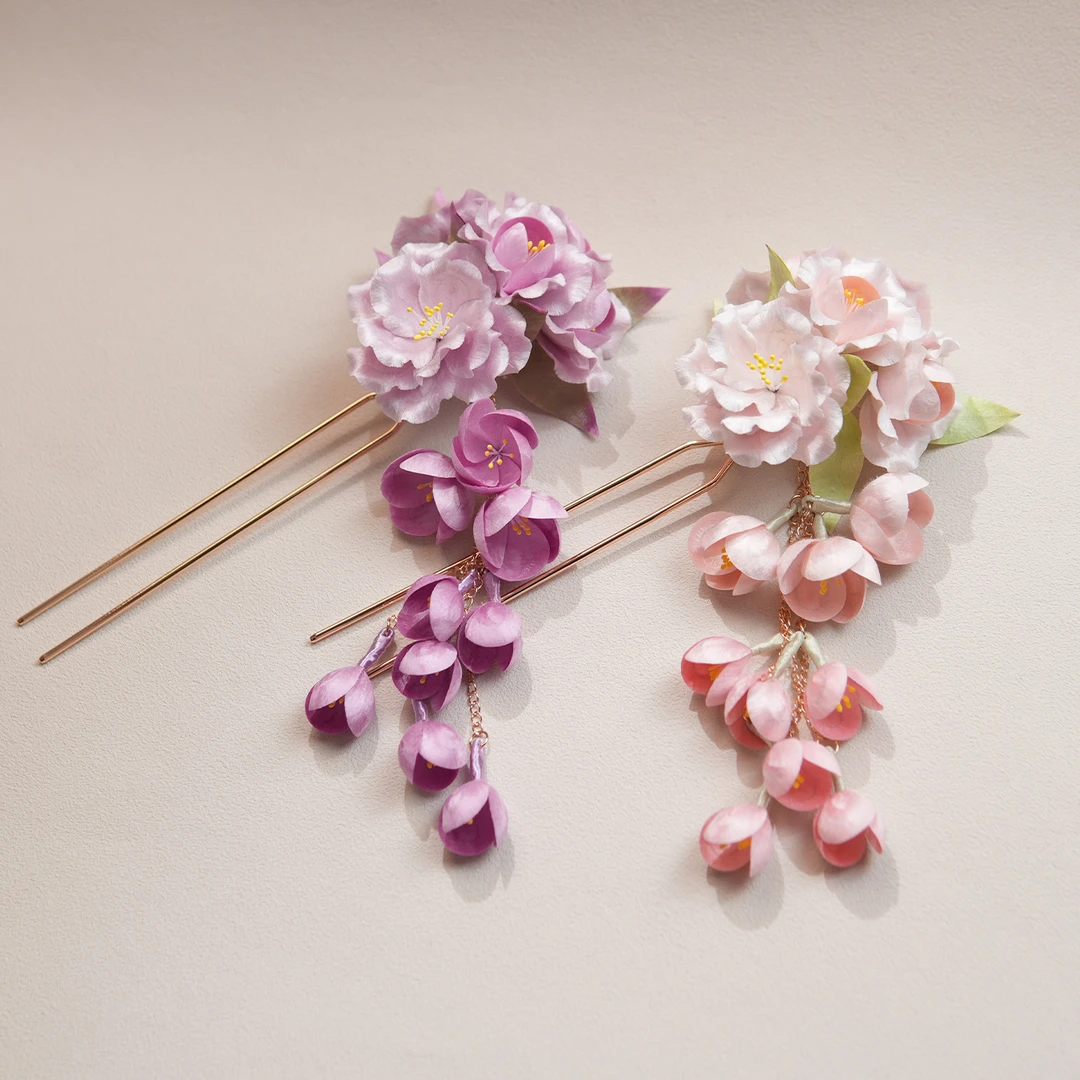 【棠枝挽霞】非遗绒花发簪垂丝海棠新中式发饰国风头饰步摇发钗