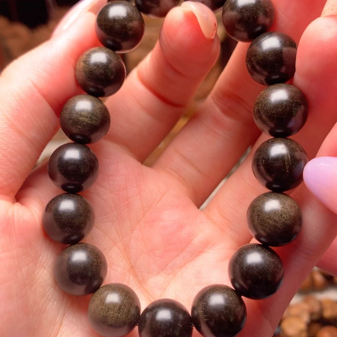 檀香木手串/手链老山檀香1.2阴沉黑油老料沉水微瑕