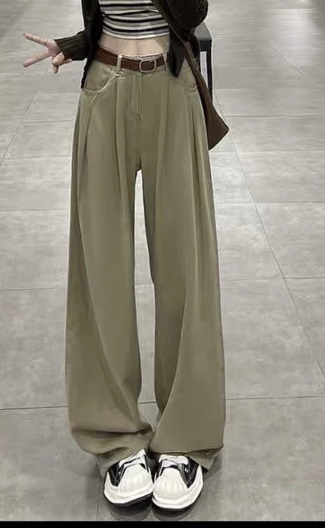 麦寻新冬款KCXL018烤瓷色加绒高腰直筒宽脚裤时尚百搭长裤阔腿裤