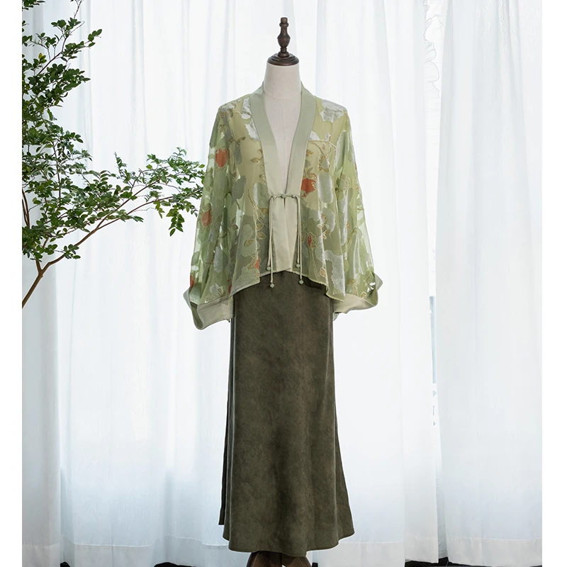 【格蕾丝专属】CIXU瓷叙 翠烟 中式短外套烂花丝绒时尚显瘦2521S11