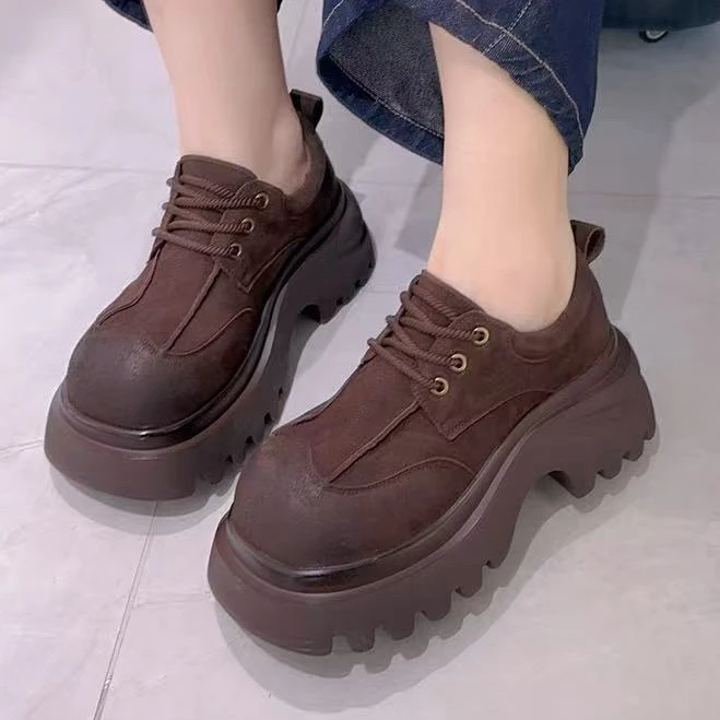 8867-6磨砂P英伦风大头厚底鞋（跟高5.5左右）