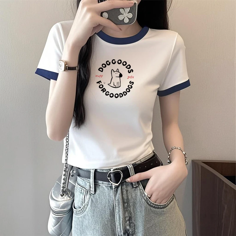 bm风卡通减龄拼接·正肩纯棉短袖t恤女夏季设计感小众高腰短款上衣