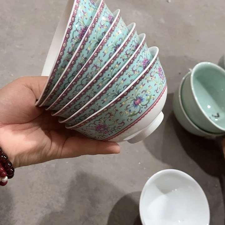 瓷片珐琅彩4.75英寸米饭碗六个，微瑕包邮