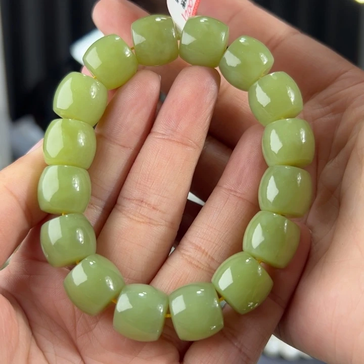 和田玉手串未镶嵌新疆若羌青黄口卡14➕直切