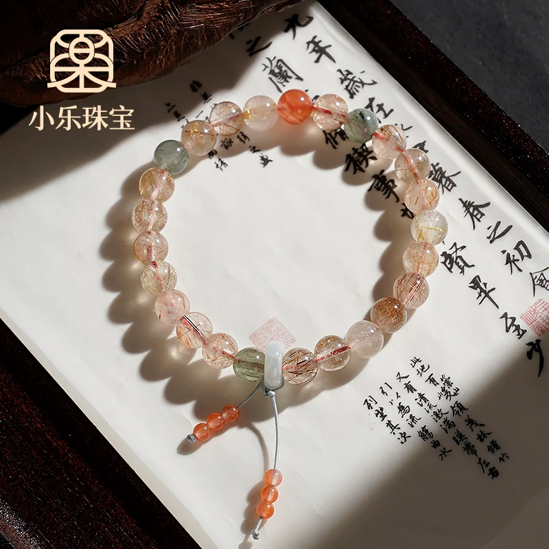 小众百搭发晶加翡翠跑环女式手链多样性发一-10161