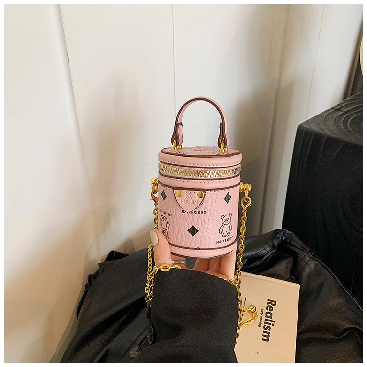 儿童包秋冬新款复古印花迷你发财水桶包洋气女童链条斜挎包口红包