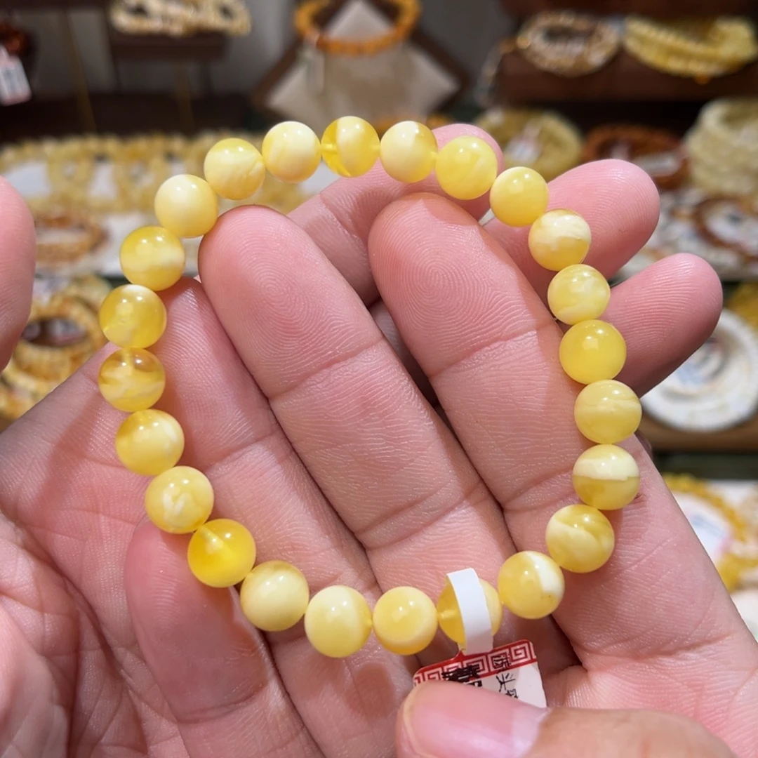 蜜蜡未镶嵌手链细微花粉7.7mm