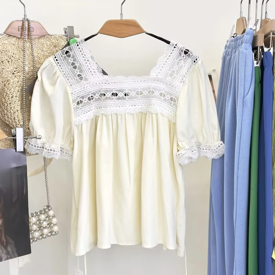 新款气质淑女娃娃雪纺衫上衣轻熟法式小众蕾丝边小衫