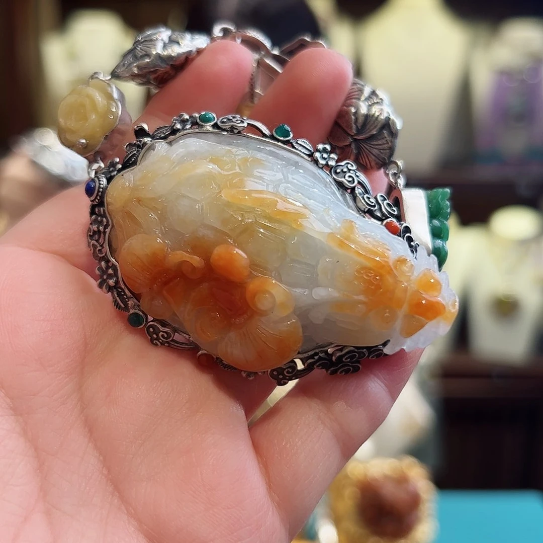 翡翠手链银S925镶嵌古风