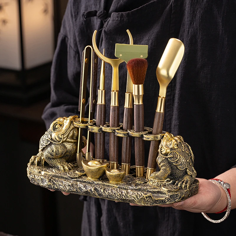 双进宝金蟾茶道六君子套装茶具用品大全茶夹茶刀茶剪高档泡茶配件