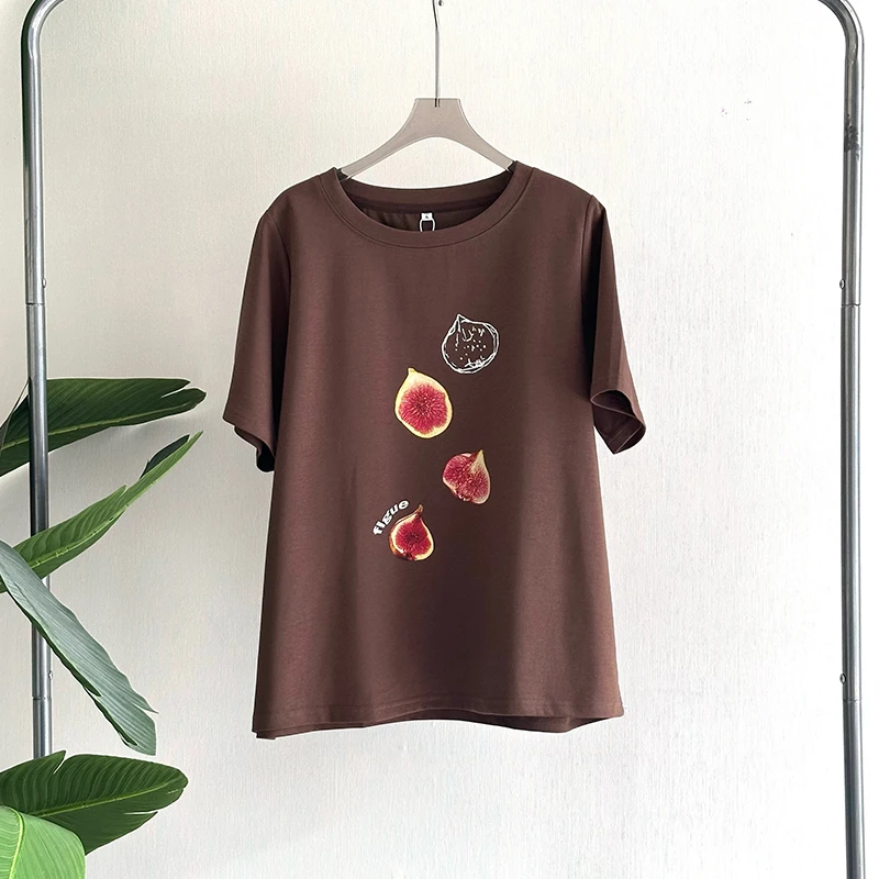 【无花果】微胖MM圆领百搭元气时尚宽松无花果印花T恤 6103