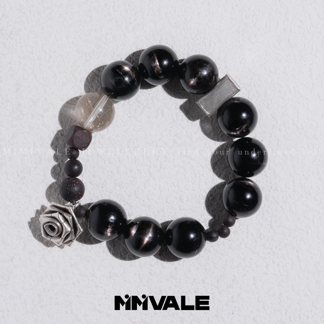 秘密山谷【黑玫瑰】原创设计款金运石乱发银发晶降真香手串MMSG8176