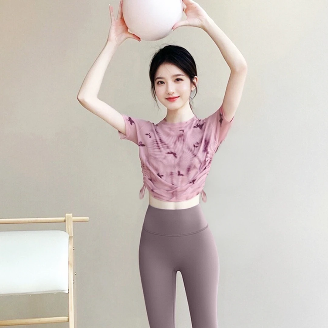 超好看瑜伽服上衣女2025新款绝美网纱普拉提训练服国风健身服套装