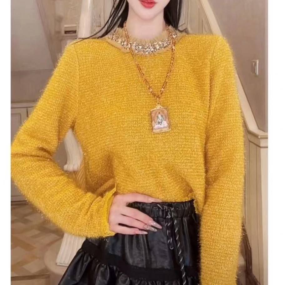 【海哥】时尚百搭金黄闪闪手工珠上衣